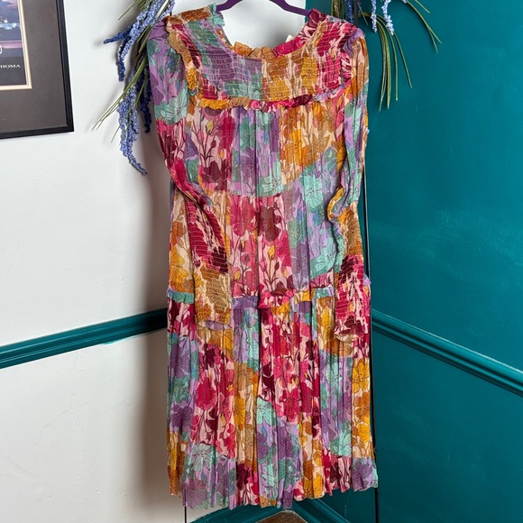 Anthropologie Dresses & Skirts - Anthropologie Multicolor Floral Pleated Midi Dress - Pink, Yellow, Purple, Green